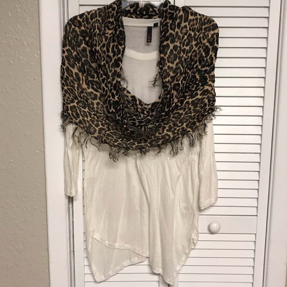 White Women’s Top with Leopard Wrap.